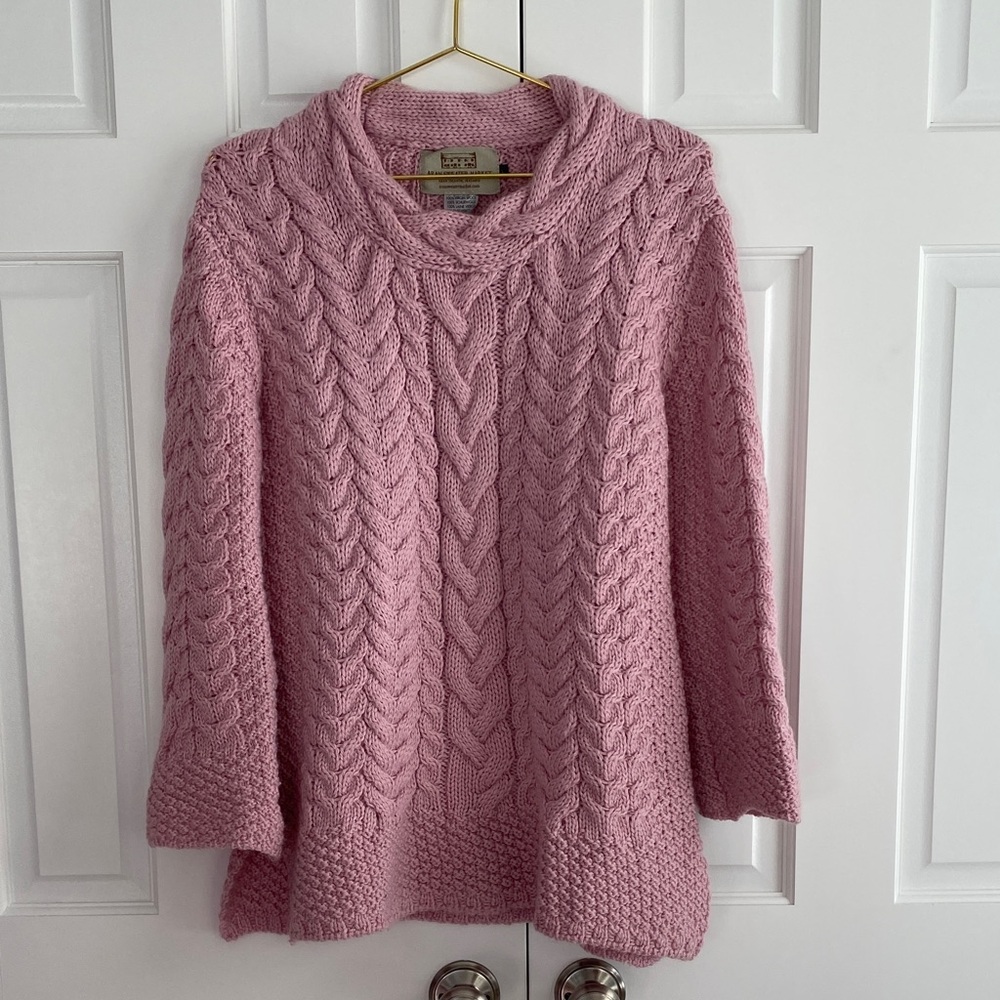 Pink Irish Knit Wool Crew Neck Sweater
